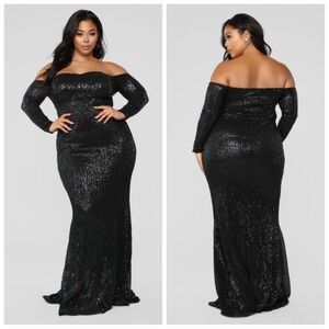Fashion Nova Got Class Black Sequin Mermaid Gown | 1X | NWT